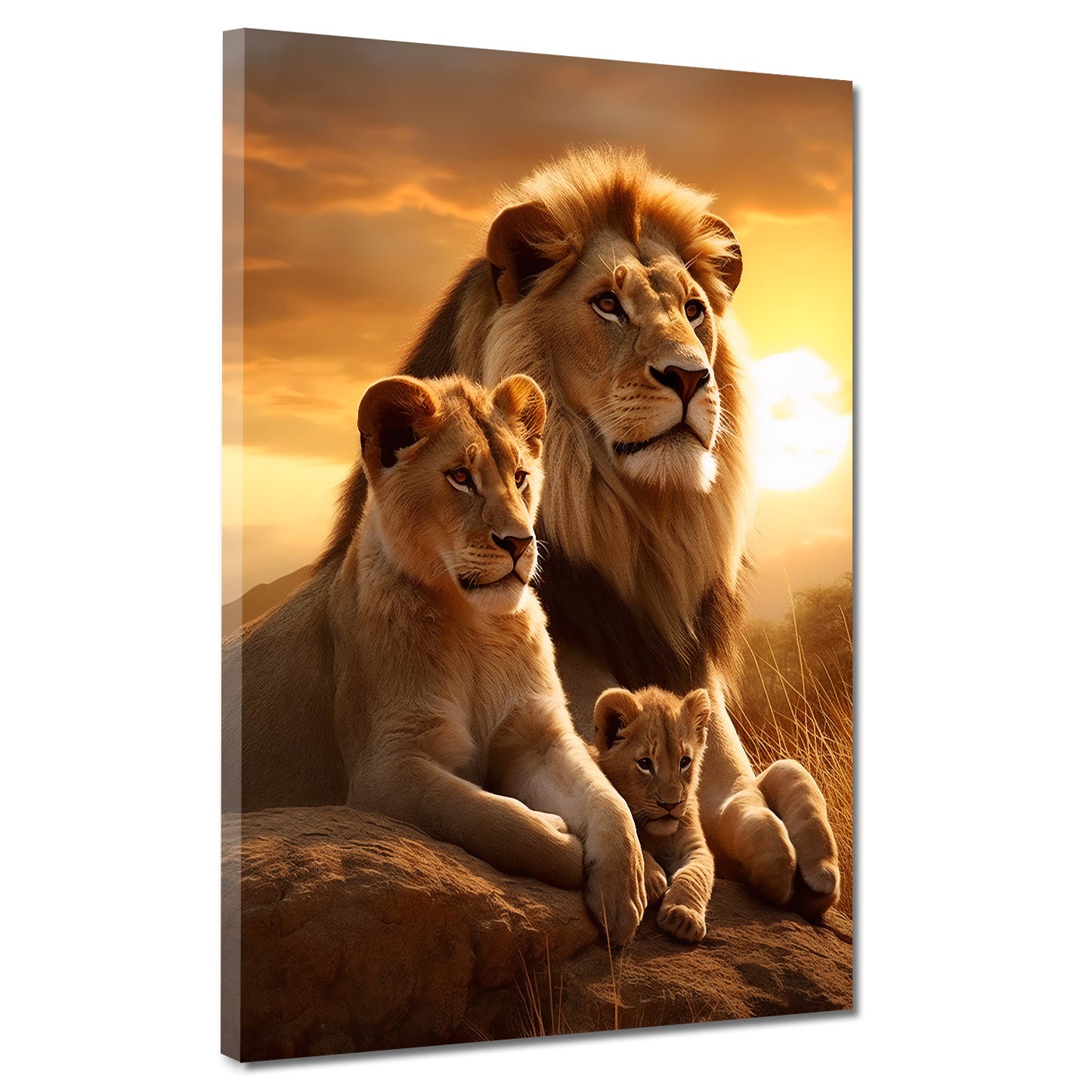 Quadro Africa tramonto famiglia di leoni