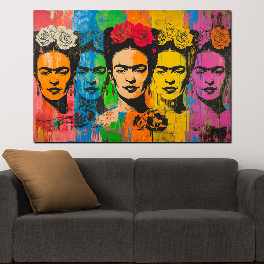 Quadro Frida ripetizione artistica multicolore stile Pop Art