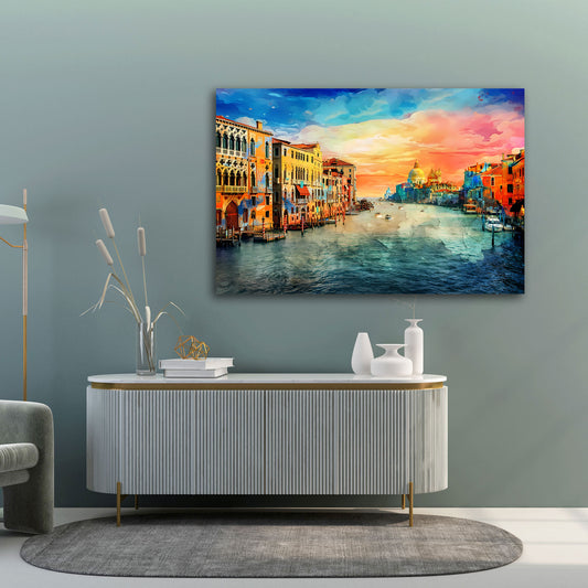 Quadro Italia Venezia con il Canal Grande e tramonto colorato