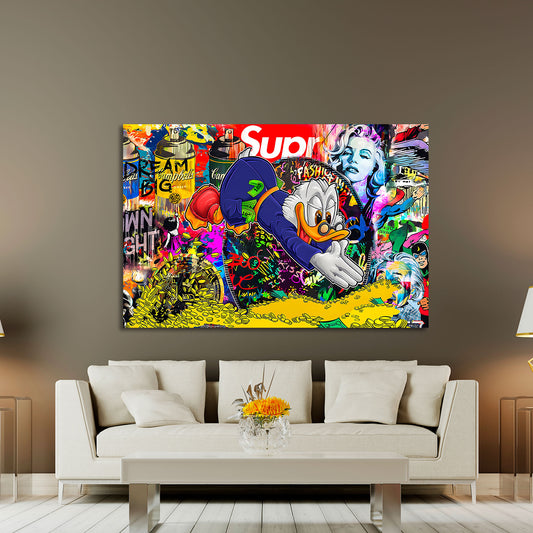 Quadro Pop Art fumetto graffiti Duck e ricchezza