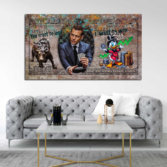 Quadro Pop Art fumetto successo denaro motivazione stile Harvey