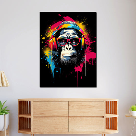 Quadro Scimmia pop art con cuffie e occhiali