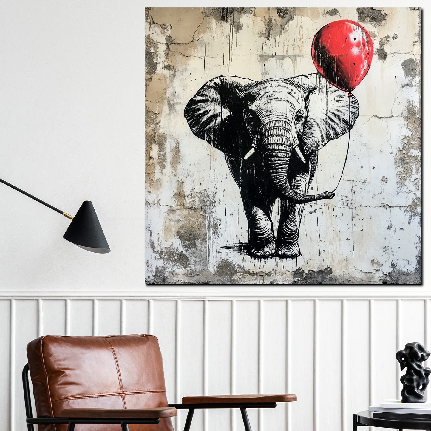 Quadro Street Art elefante con palloncino moderno
