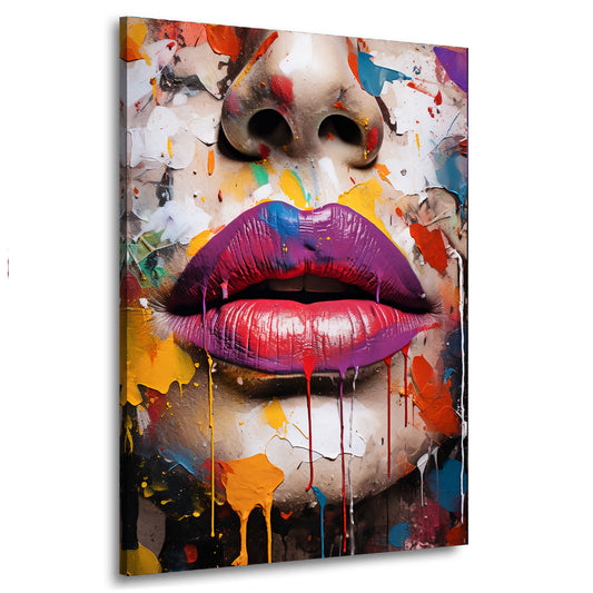 Quadro Volto & Labbra Pop Art Splatter, Donn