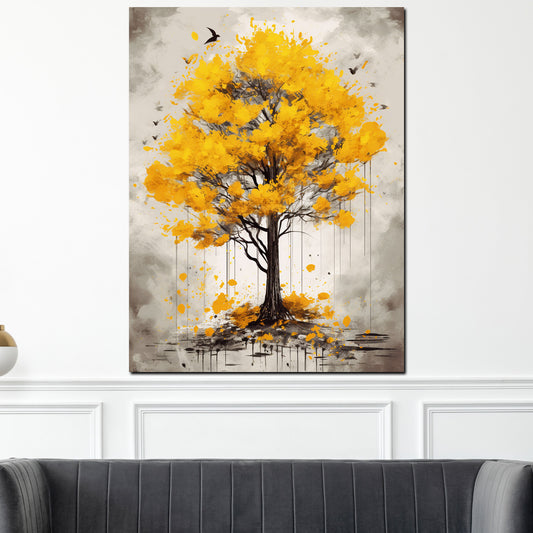 Quadro albero autunnale giallo natura arte moderna