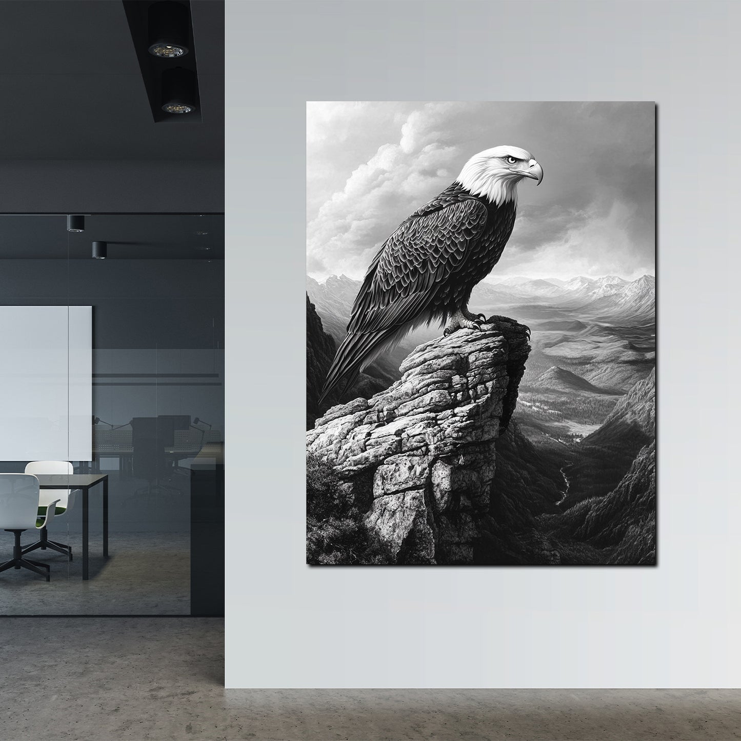 Quadro aquila bianco nero montagna forza eleganza