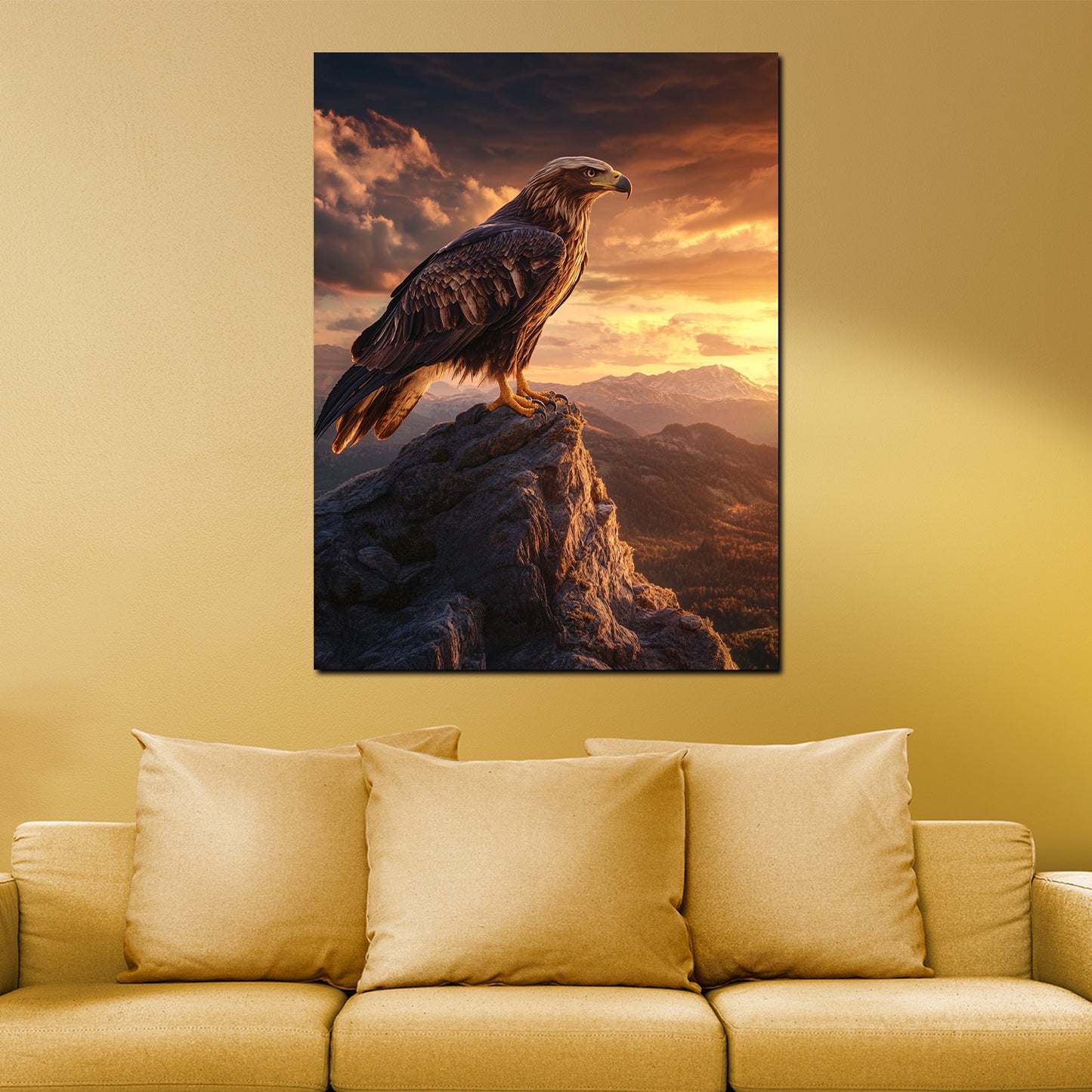 Quadro aquila tramonto roccia potenza eleganza montagna