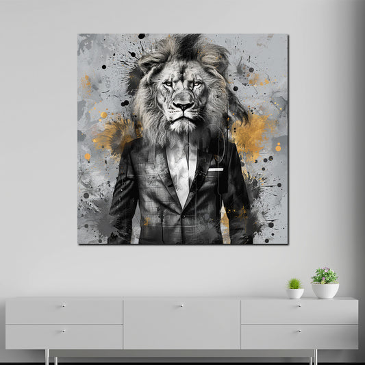 Quadro astratta leone in abito arte pop moderna