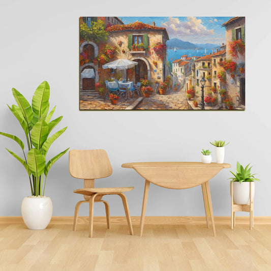 Quadro astratto Italia villaggio centro storico con vista mare