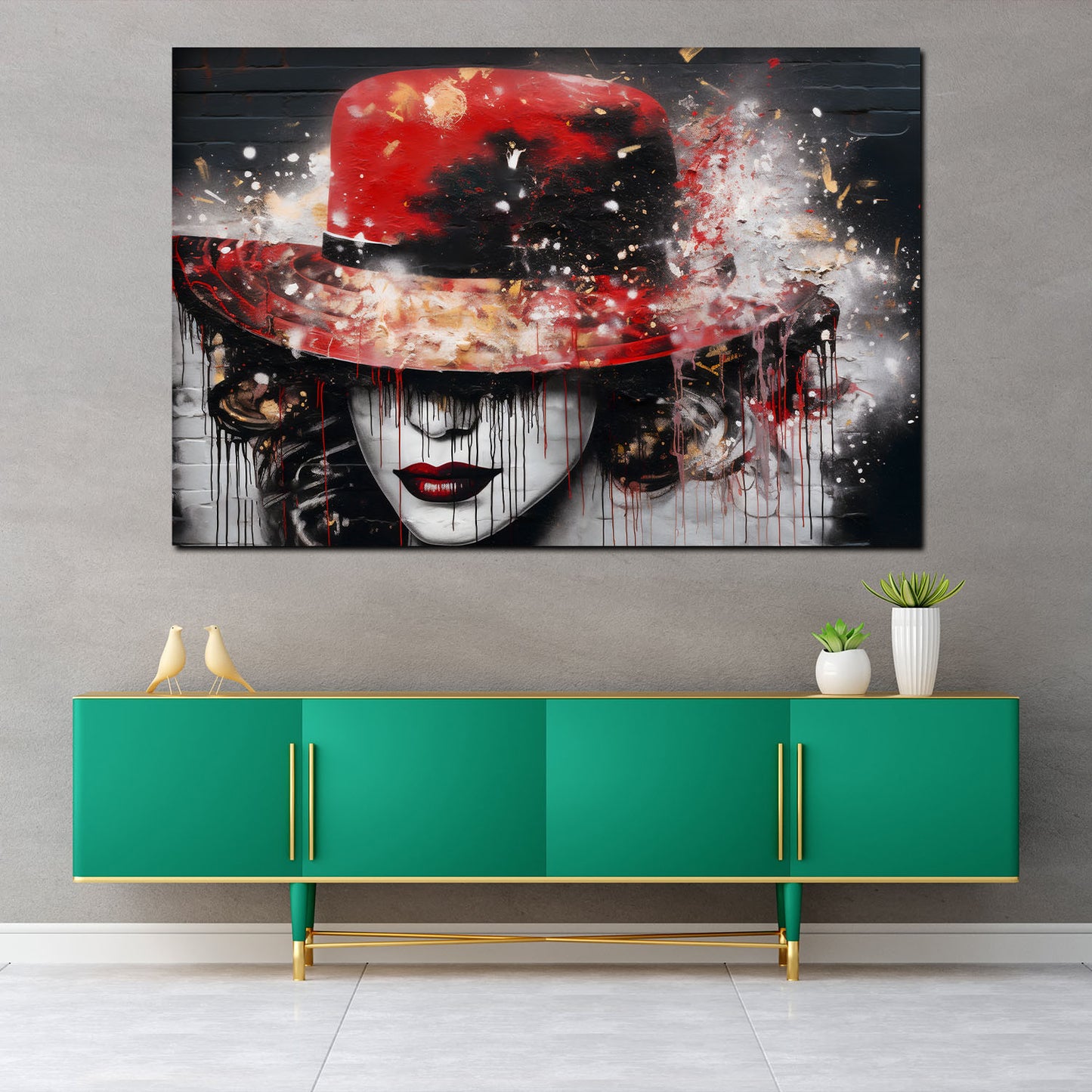 Quadro astratto Lifestyle donna con cappello rosso