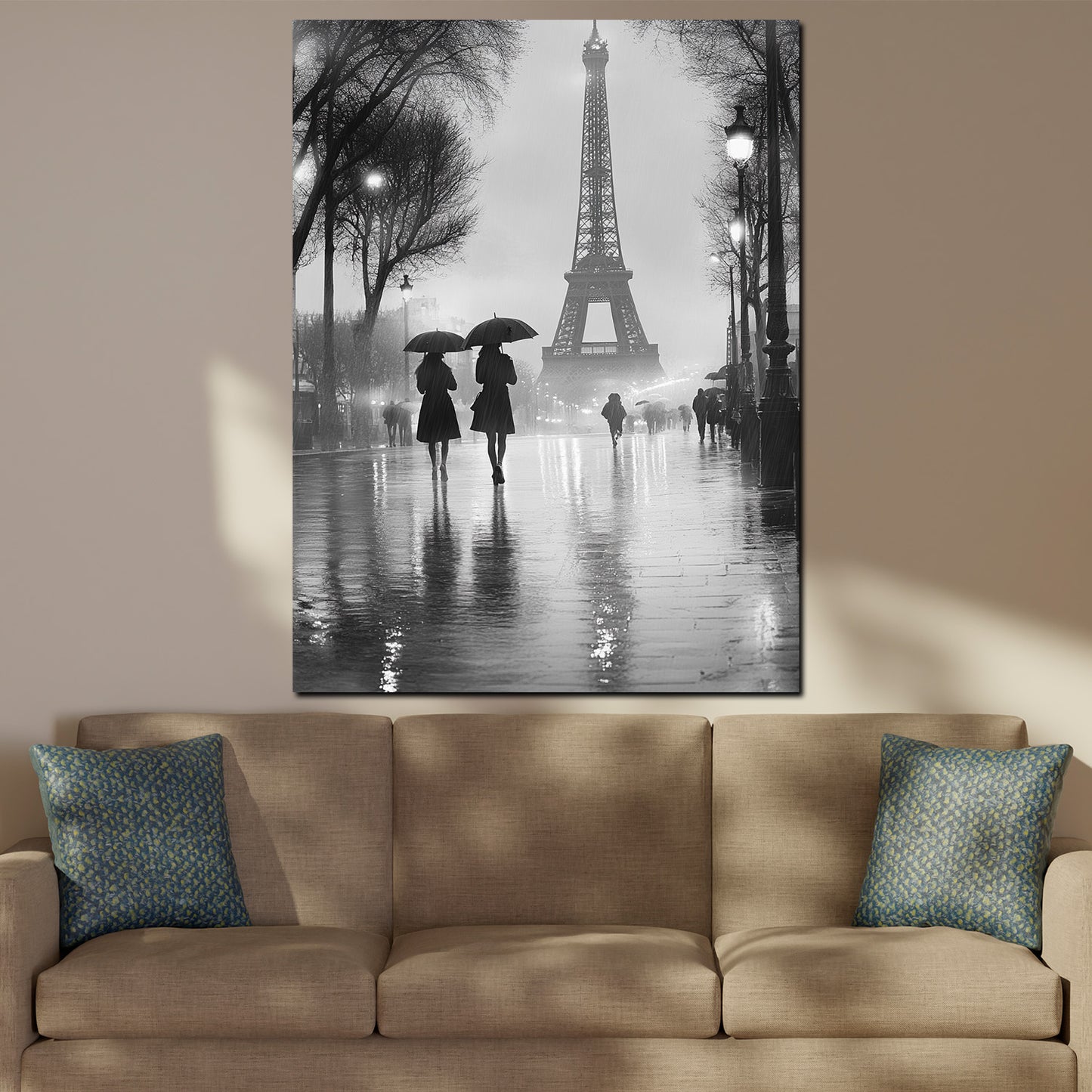 Quadro astratto Parigi Torre Eiffel pioggia bianco e nero romantico