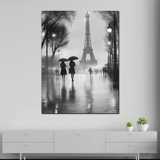Quadro astratto Parigi Torre Eiffel pioggia bianco e nero romantico