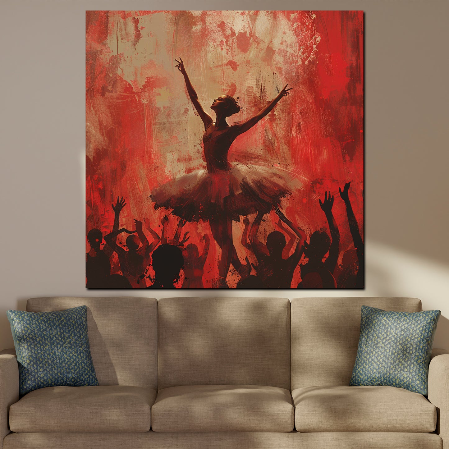 Quadro astratto ballerina in luce rossa