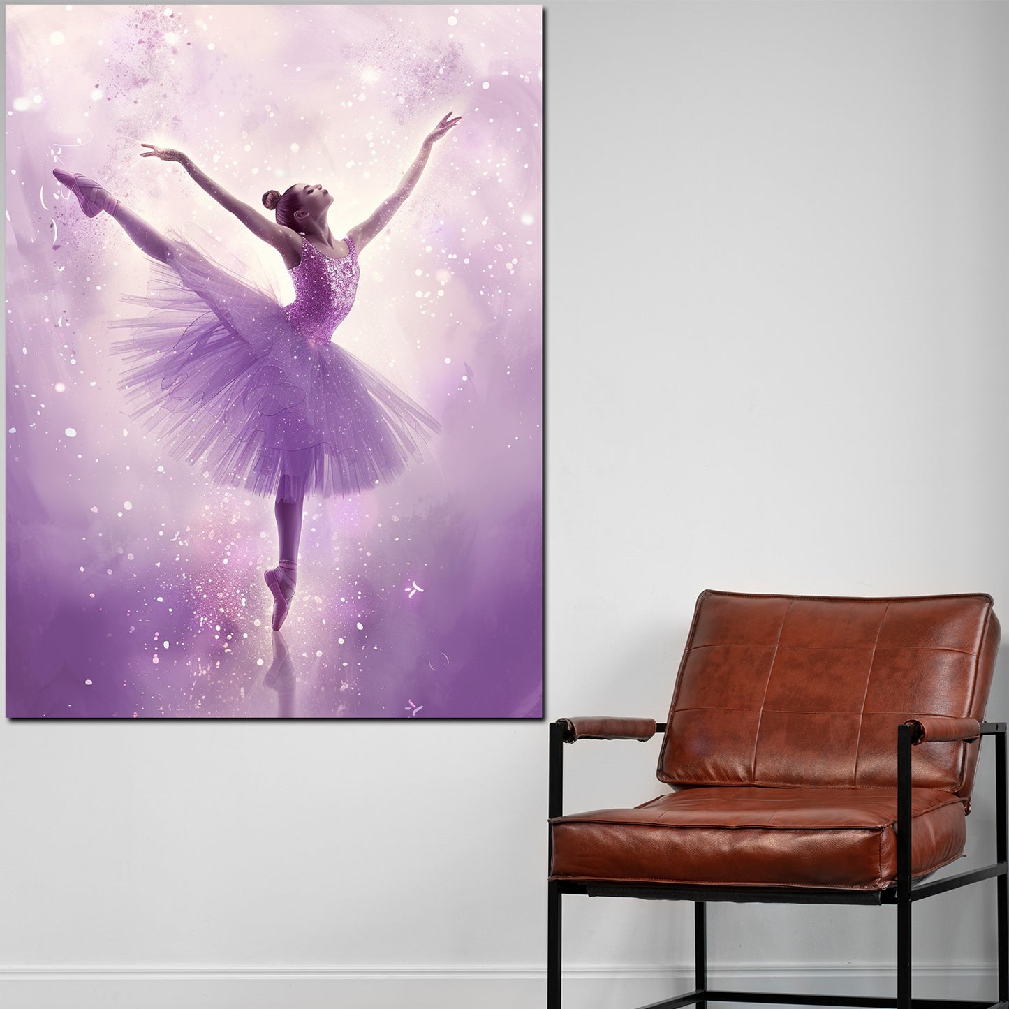 Quadro astratto ballerina in viola delicato