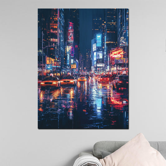 Quadro astratto città New York luci notturne metropolitane moderne