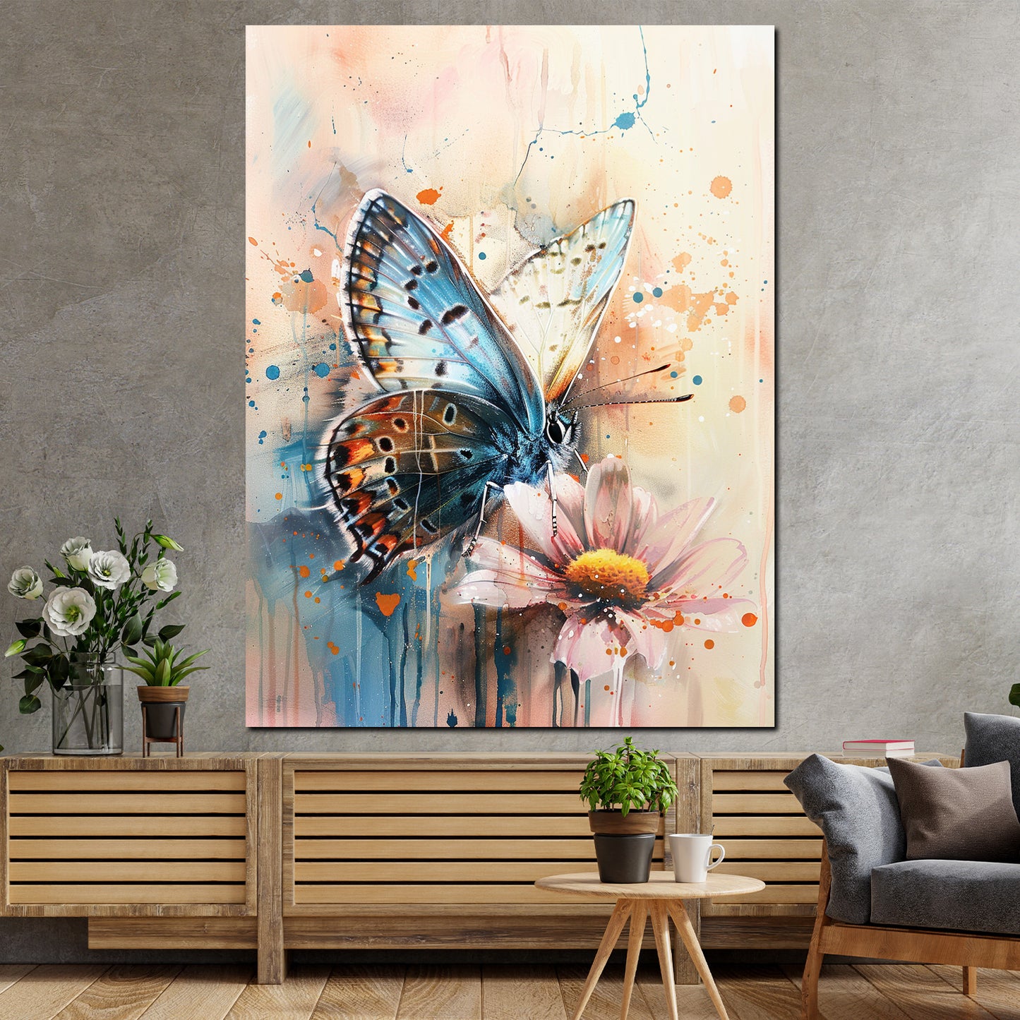 Quadro astratto farfalla su fiore colorato