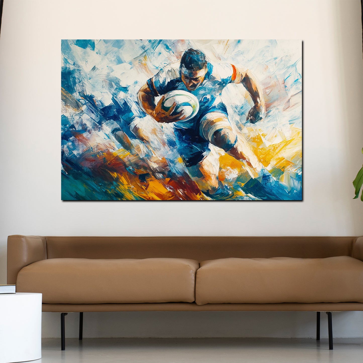 Quadro astratto giocatore di rugby moderno sportivo