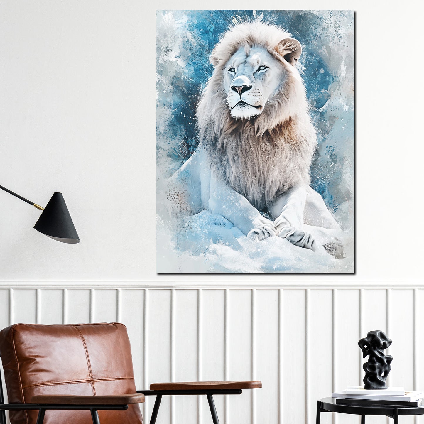 Quadro astratto leone bianco arte moderna
