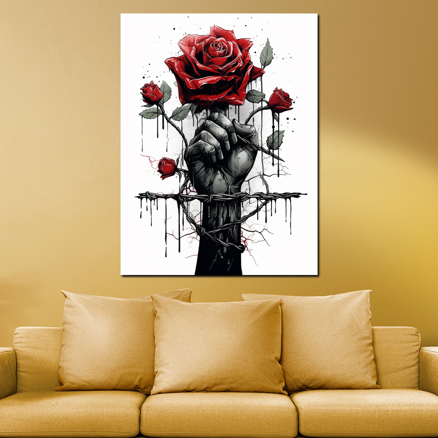 Quadro astratto pugno con rosa rossa