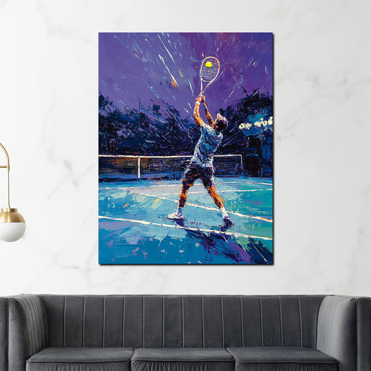 Quadro astratto tennista al servizio moderno sportivo