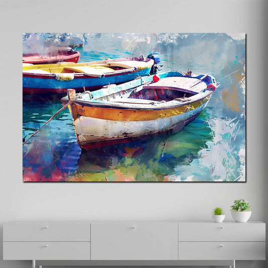 Quadro barche colorate sull'acqua astratto