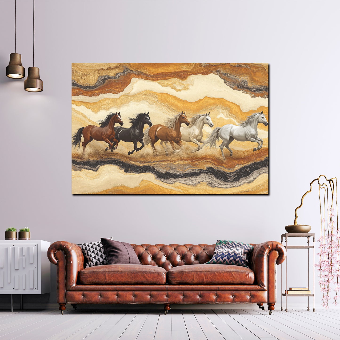 Quadro cavalli pittorici in corsa natura deserto dinamica moderno