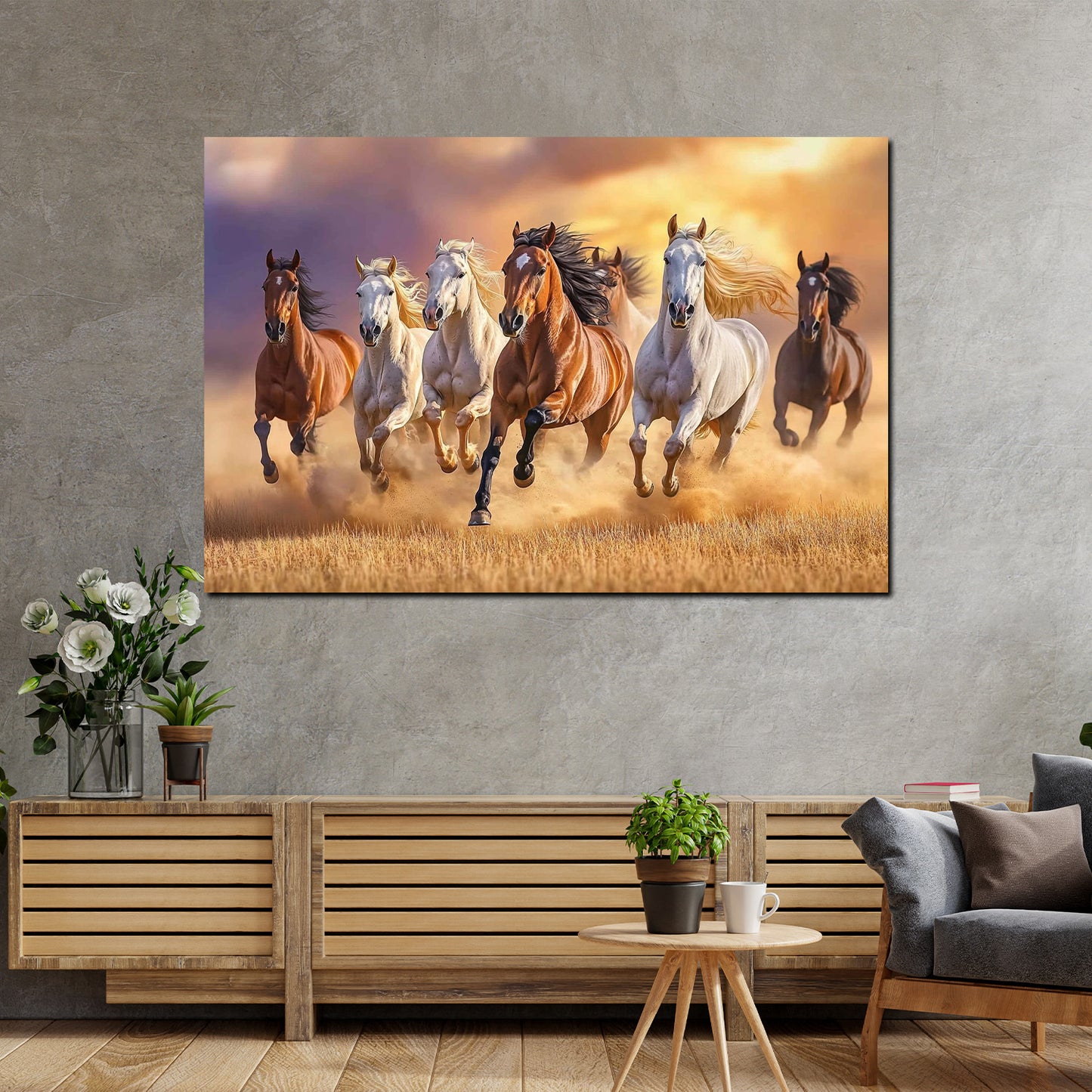 Quadro cavalli selvaggi al galoppo libertà forza dinamica moderno