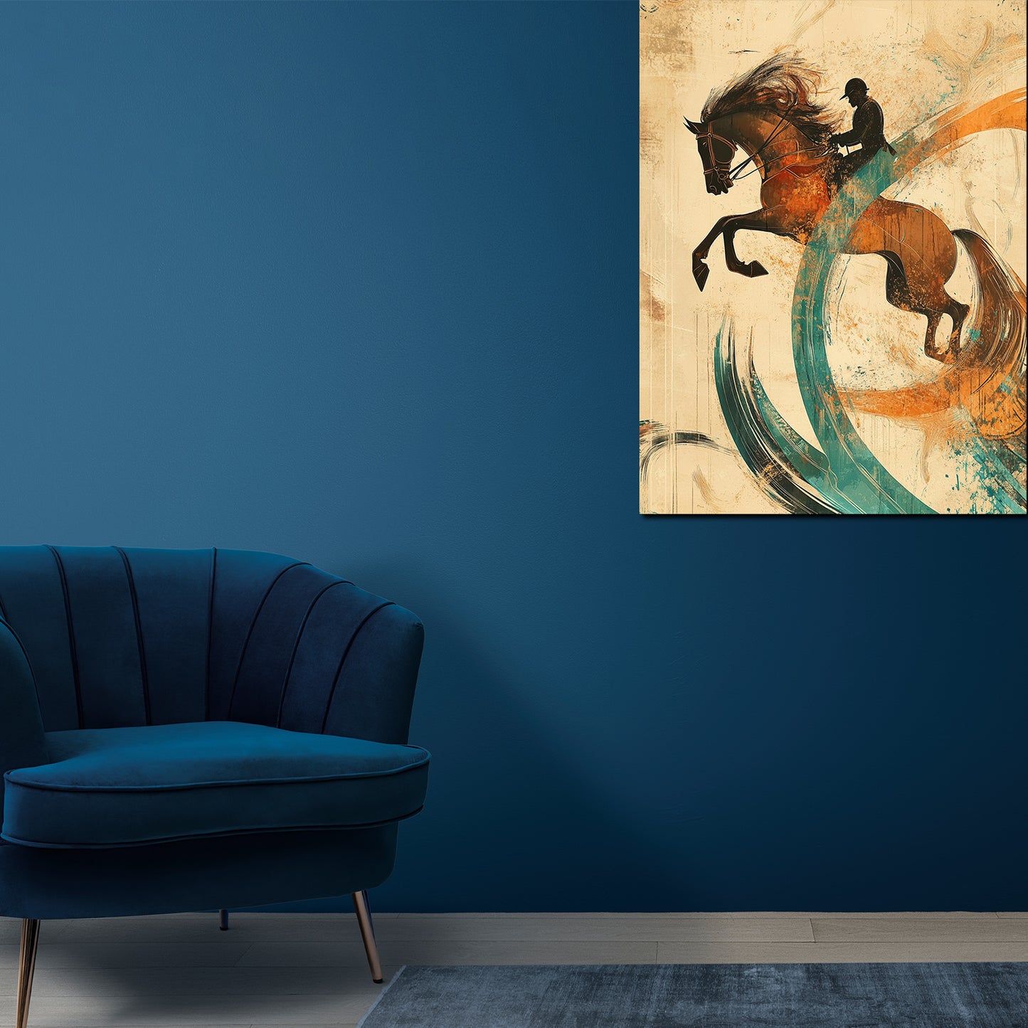 Quadro cavallo con cavaliere salto moderno artistico