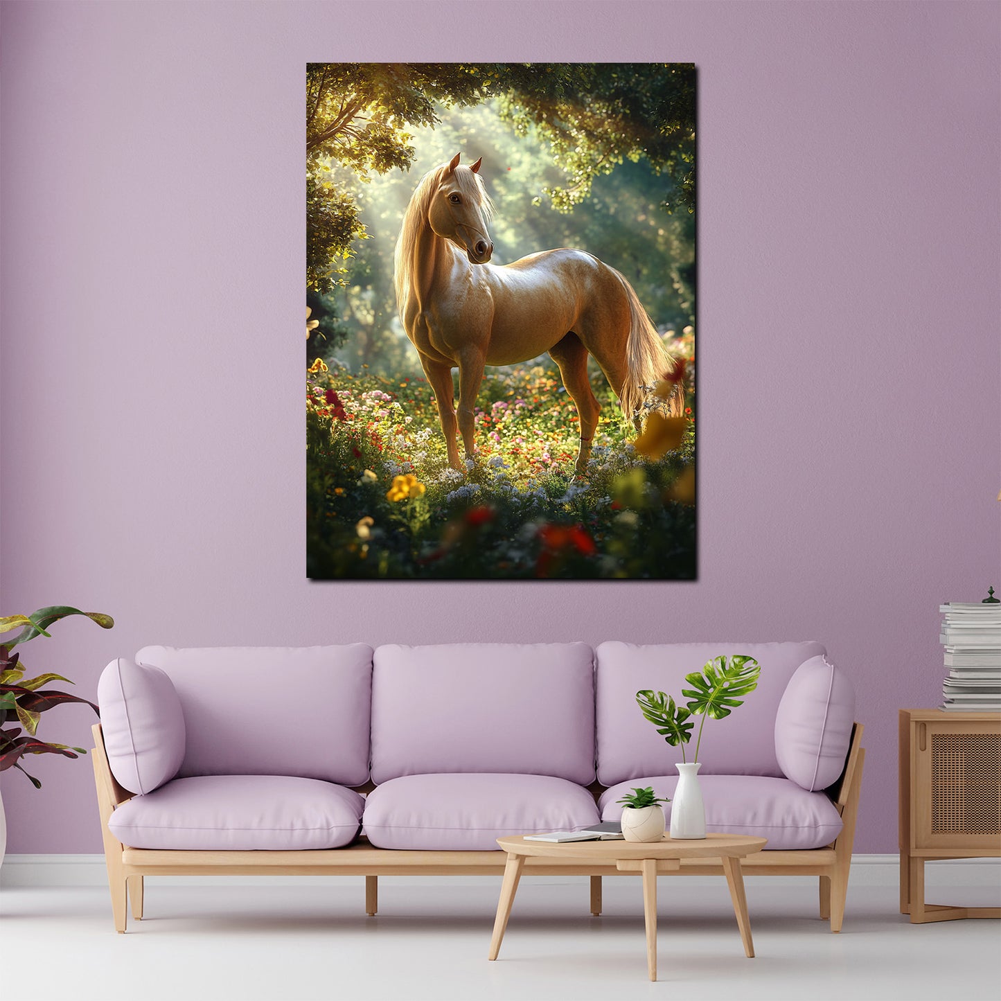 Quadro cavallo nel campo di fiori natura eleganza luce