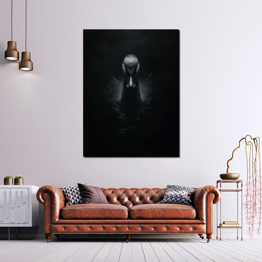 Quadro cigno nell'oscurità sull'acqua eleganza mistero moderno