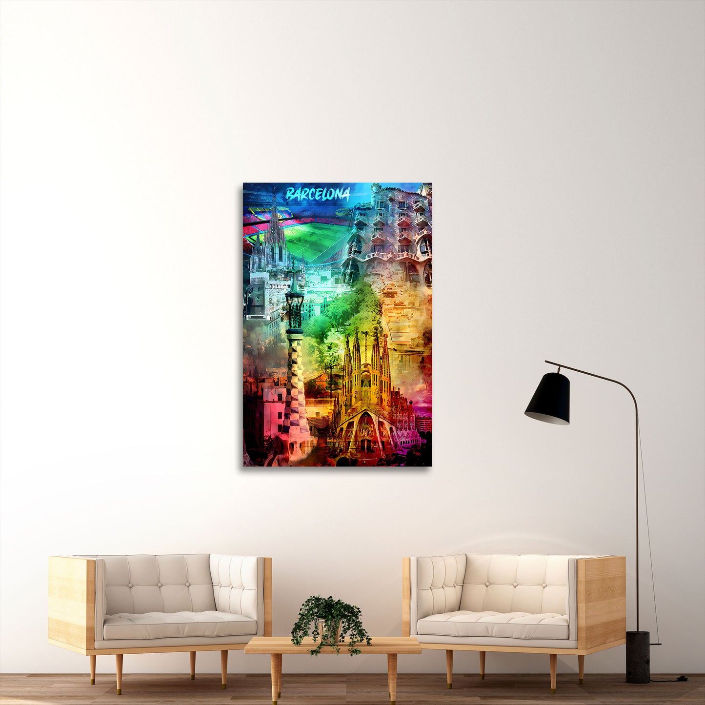 Quadro città Barcellona pop art architettura colorata moderna