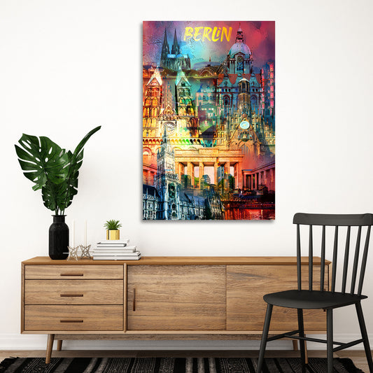 Quadro città Berlino pop art monumenti architettura vivace e moderna