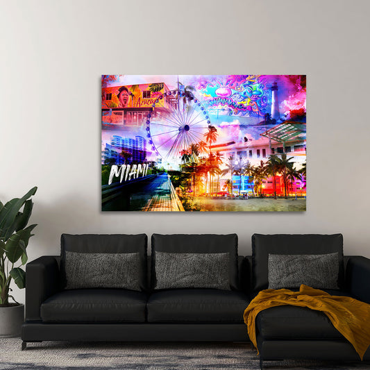 Quadro città Miami pop art USA palme