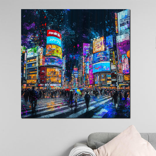 Quadro città New York Pop Art luci notturne folla moderna