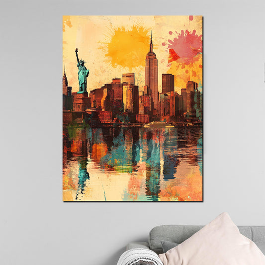 Quadro città New York Pop Art skyline statua della libertà moderno
