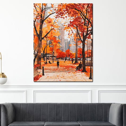 Quadro città New York autunno alberi skyline moderno