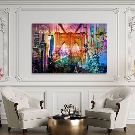 Quadro città New York skyline architettura pop art