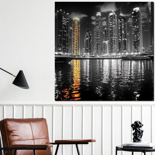 Quadro città New York skyline notte riflesso lusso moderno