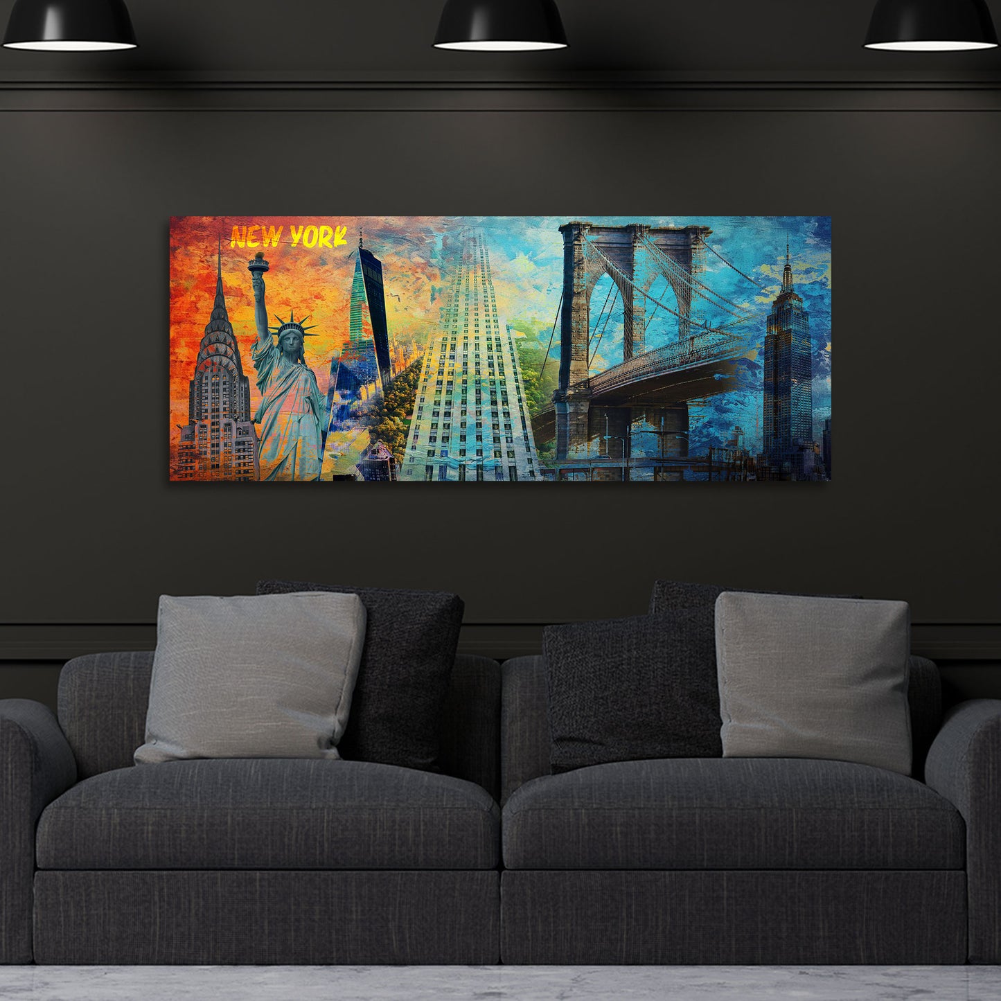 Quadro città New York skyline statua della libertà architettura moderna colorata