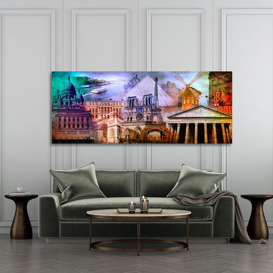 Quadro città Parigi monumenti famosi architettura moulin rouge colorato moderno