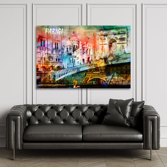 Quadro città Parigi panorama urbano pop art edifici storici