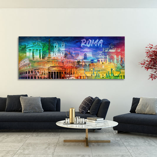 Quadro città Roma monumenti famosi colosseo san pietro architettura moderna