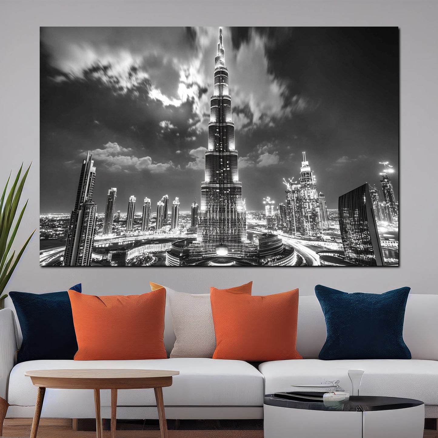 Quadro città dubai burj khalifa skyline bianco e nero architettura notturna