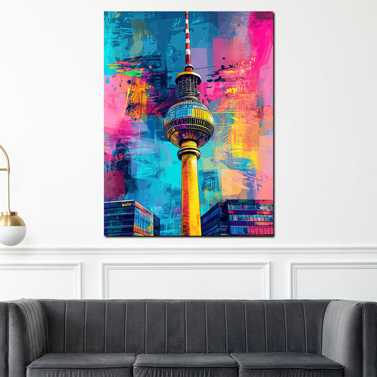Quadro città pop art berlino torre della televisione colorato