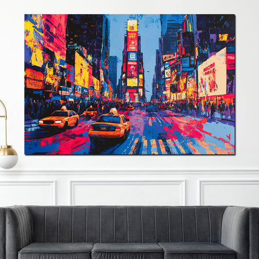 Quadro città pop art new york times square taxi colorato