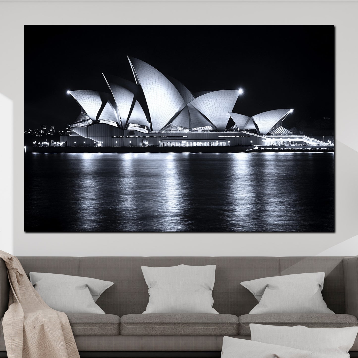 Quadro città sydney opera house notte architettura riflesso sull'acqua