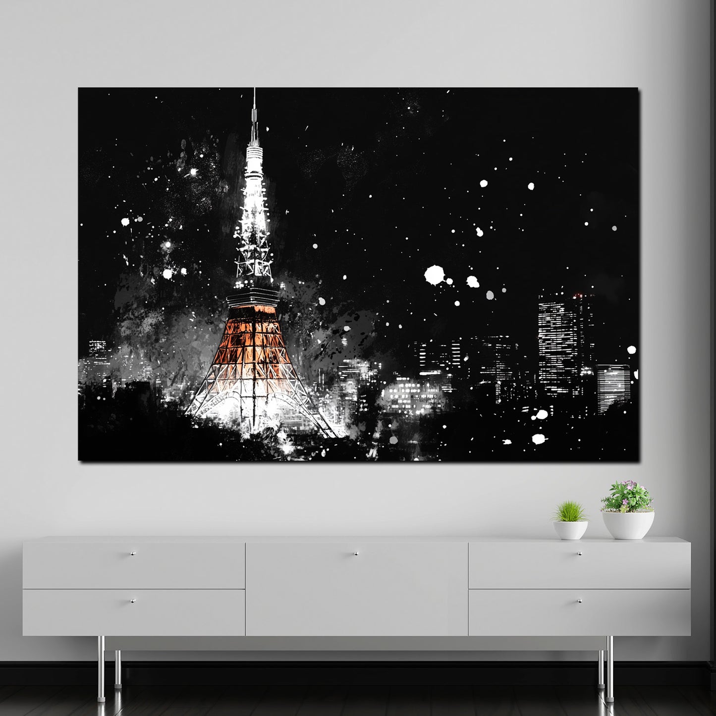 Quadro città tokyo torre notte skyline giochi di luce