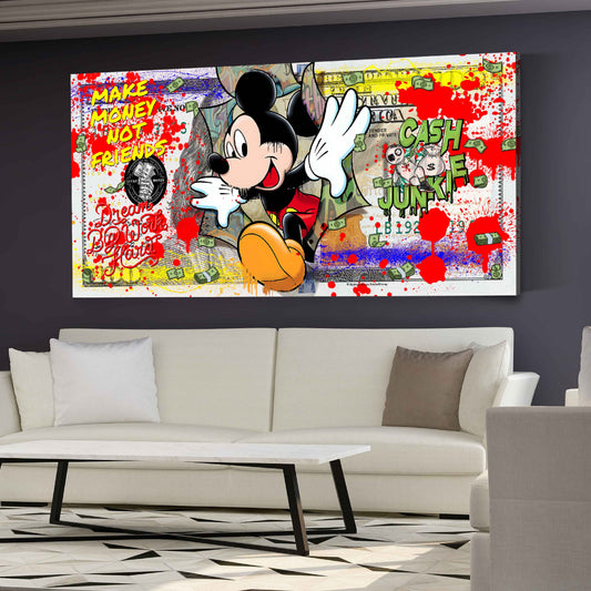 Quadro comic topolino pop art soldi motivazione successo