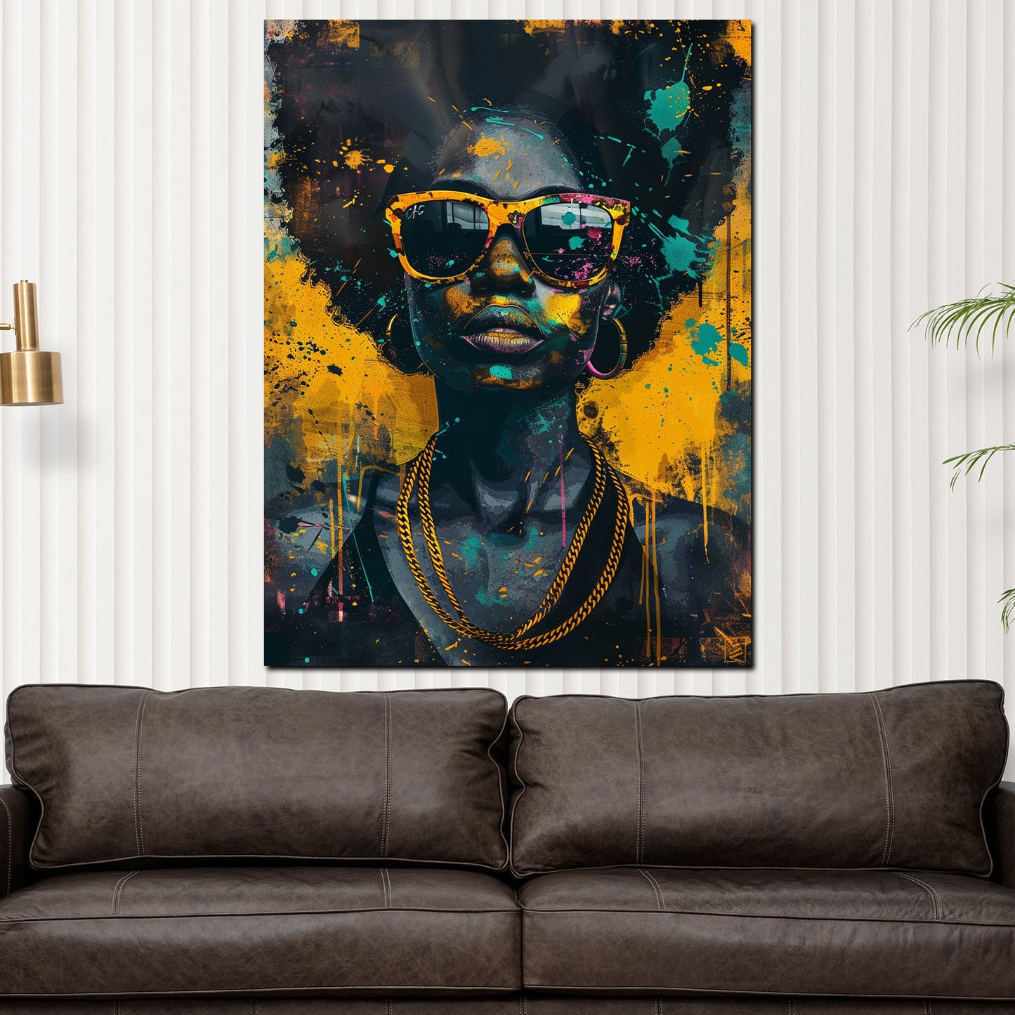 Quadro donna africana con occhiali da sole moderna e colorata