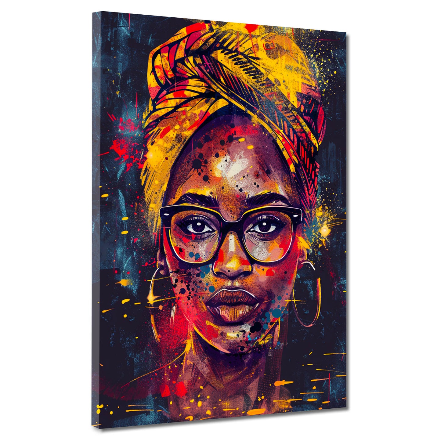 Quadro donna africana moderna con occhiali e turbante stile pop art